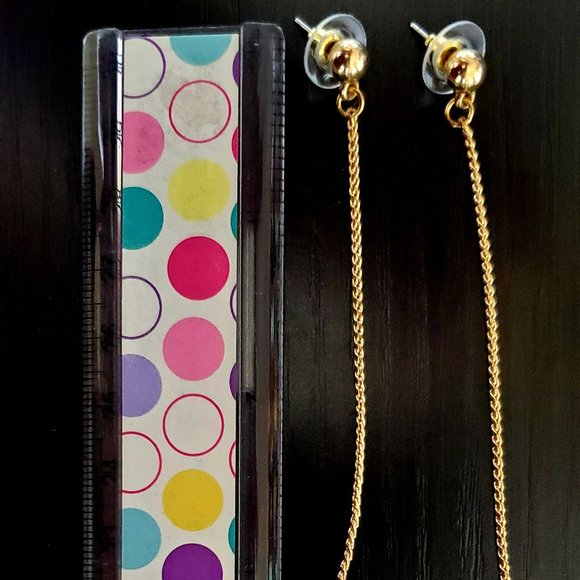 BP Nordstrom Long Two Faux Pearl Gold Chain Dangle Pierced Earrings - Picture 4 of 5